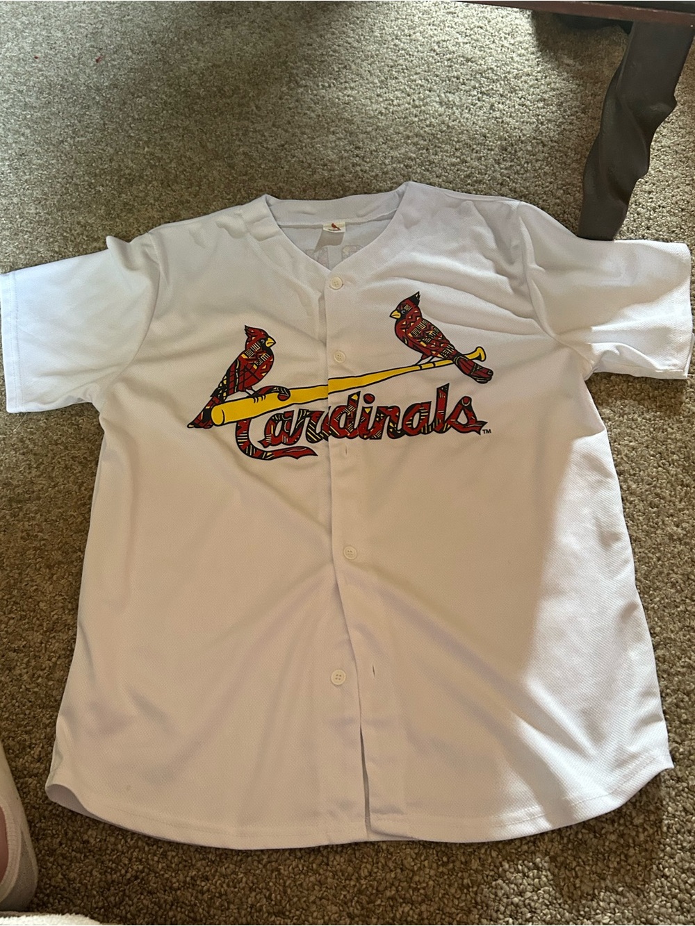 White Cardinals Logo Button-Up Jersey with Red Accent